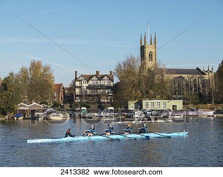 Hampton Church and rowers in the river; Middlesex, England View Large Photo Image Stock Image - Hampton Church and rowers in the river; Middlesex, England. Fotosearch