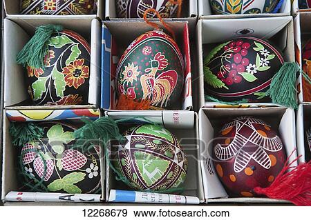Hand-painted blown eggs for sale at market stalls on Andriyivsky uzviz (St Andrew's Descent); Kiev, Ukraine View Large Photo Image Stock Photo - Hand-painted blown eggs for sale at market stalls on Andriyivsky uzviz (St Andrew's Descent); Kiev, Ukraine. Fotosearch