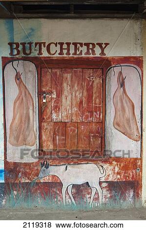 Stock Photo - Hand painted butchers shop sign; Kenya. Fotosearch