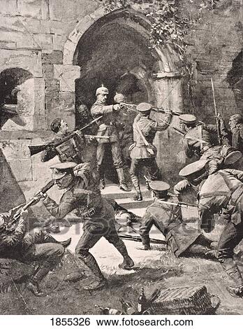 Stock Photograph - Hand To Hand Fighting As British Troops Attack German Defenders Of Chateau D'hooge Near Ypres Belgium 1915 From The War Illustrated Album Deluxe Published London 1916. Fotosearch