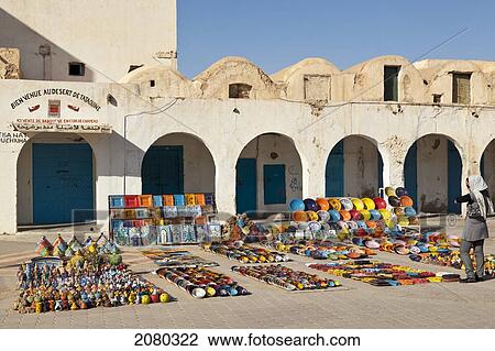 Stock Image - Handicrafts For Sale In The Capital Of The Tatatouine Governorate; Tataouine, Tunisia, North Africa. Fotosearch