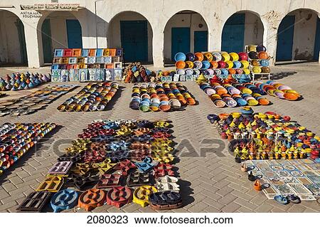 Stock Image - Handicrafts For Sale In The Capital Of The Tatatouine Governorate; Tataouine, Tunisia, North Africa. Fotosearch