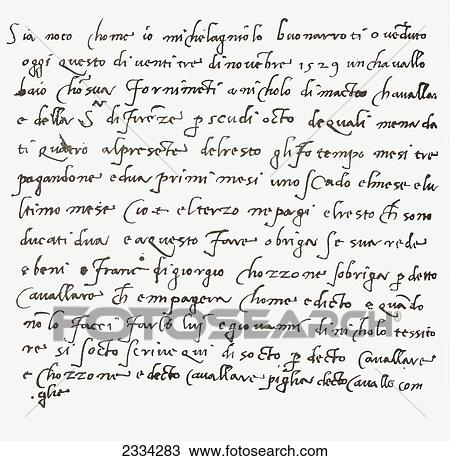 Stock Image - Handwriting By Michelangelo Di Lodovico Buonarroti Simoni. From Histoire Des Peintres, ÃƒÆ’Ã¢â‚¬Â°Cole Florentine, Published 1876. Fotosearch
