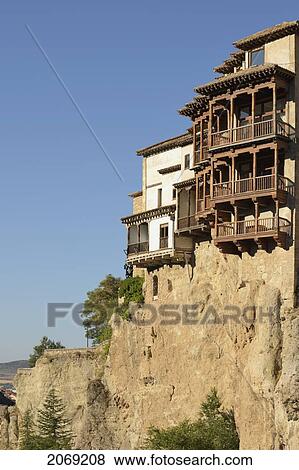 Stock Photo - Hanging Houses Built In The 15Th Century; Cuenca Castile-La Mancha Spain. Fotosearch