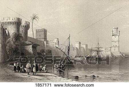 Harbour Of Rhodes, Greece. Engraved By J. C. Armytage After W. H. Bartlett. View Large Photo Image Stock Image - Harbour Of Rhodes, Greece. Engraved By J. C. Armytage After W. H. Bartlett.. Fotosearch