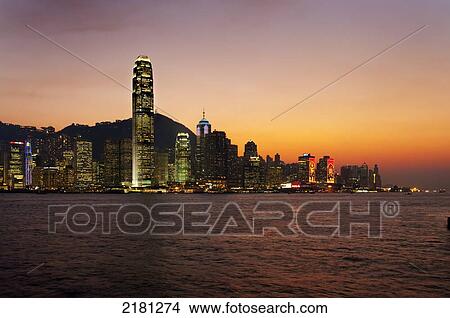 Picture - Harbour Skyline, Dusk, Hong Kong. Fotosearch