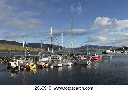 Stock Image - Harbour With Mooring Boats; Akureyri, Eyjafjardarsysla, Iceland. Fotosearch