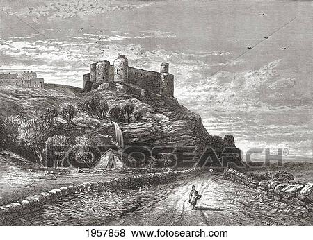 Stock Photo - Harlech Castle, Located In Harlech, Gwynedd, Wales Seen From The Northern Side In The Late 19Th Century. From Our Own Country Published 1898.. Fotosearch