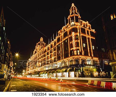 Picture - Harrods With Christmas Lights At Night. Fotosearch