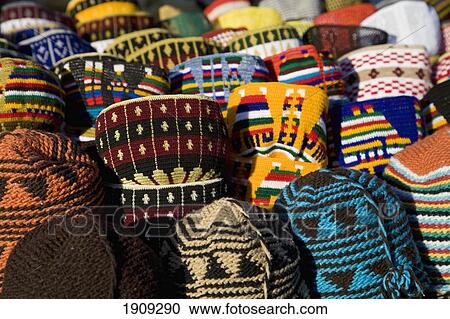 Stock Image - Hats In Stall In Souk, Marrakesh, Morocco. Fotosearch