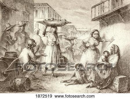Stock Photo - Havana, Cuba. Street Life In The 1880S. From A 19Th Century Illustration.. Fotosearch