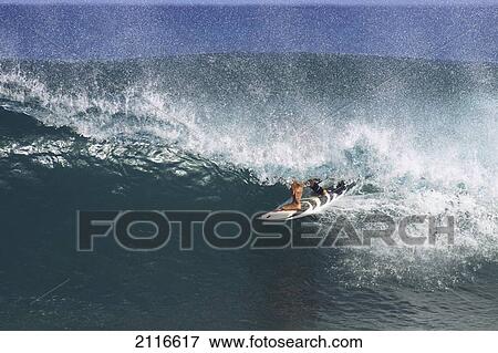 Hawaii, A surfer under a wave tube. View Large Photo Image Stock Photo - Hawaii, A surfer under a wave tube.. Fotosearch