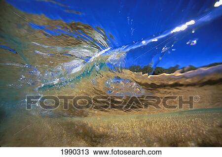 Stock Image - Hawaii, Abstract Underwater View Of Wave Breaking. Fotosearch