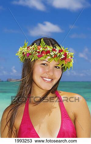 Hawaii, Beautiful Hawaiian Girl Wearing Haku On Tropical Beach View Large Photo Image Stock Image - Hawaii, Beautiful Hawaiian Girl Wearing Haku On Tropical Beach. Fotosearch