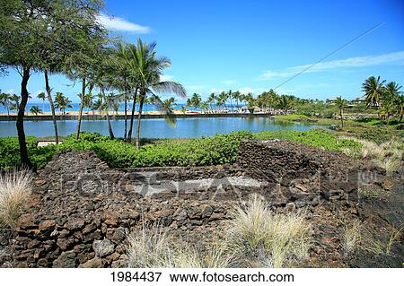 Hawaii, Big Island, Anaehoomalu Bay, Site Of Ancient Hawaiian Homes, Beach And Ocean In The Distance. View Large Photo Image Stock Photo - Hawaii, Big Island, Anaehoomalu Bay, Site Of Ancient Hawaiian Homes, Beach And Ocean In The Distance.. Fotosearch