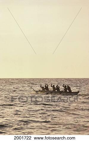 Hawaii, Big Island, Canoe Anaeho'omalu Bay, Paddlers Silhouetted On Ocean View Large Photo Image Stock Image - Hawaii, Big Island, Canoe Anaeho'omalu Bay, Paddlers Silhouetted On Ocean. Fotosearch