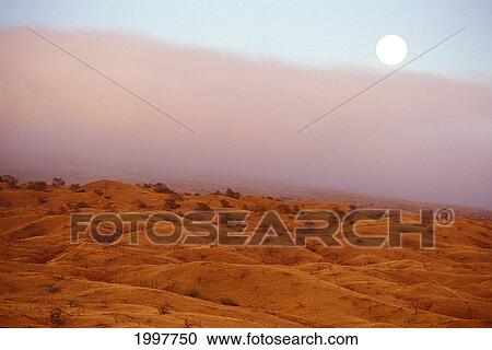 Stock Image - Hawaii, Big Island, Full Moon Rising Over Parker Ranch Pasture.. Fotosearch