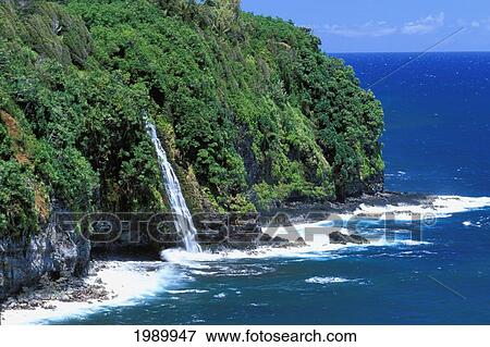 Stock Photo - Hawaii, Big Island, Hamakua Coast, Waterfalls And Pacific Ocean. Fotosearch