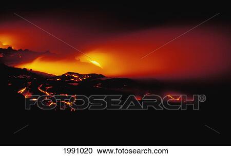 Stock Image - Hawaii, Big Island, Hawaii Volcanoes National Park, Lava Action Kupapau Point. Fotosearch