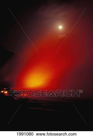 Hawaii, Big Island, Hawaii Volcanoes National Park, Lava Flow With Full Moon View Large Photo Image Stock Image - Hawaii, Big Island, Hawaii Volcanoes National Park, Lava Flow With Full Moon. Fotosearch