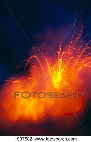 Hawaii, Big Island, Hawaii Volcanoes National Park, Lava Exploding As Flow Hits Ocean, Nighttime A28G View Large Photo Image Stock Image - Hawaii, Big Island, Hawaii Volcanoes National Park, Lava Exploding As Flow Hits Ocean, Nighttime A28G. Fotosearch