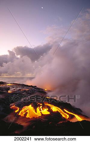 Hawaii, Big Island, Hawaii Volcanoes National Park, Sunrise At Ocean Front With Lava Flow, Smoky Skies View Large Photo Image Stock Image - Hawaii, Big Island, Hawaii Volcanoes National Park, Sunrise At Ocean Front With Lava Flow, Smoky Skies. Fotosearch