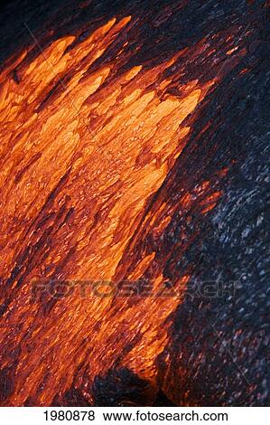 Stock Photo - Hawaii, Big Island, Hawaii Volcanoes National Park, Kilauea Volcano, Detail Of Molten Pahoehoe Lava.. Fotosearch