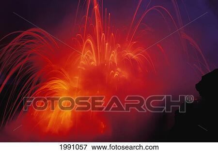 Hawaii, Big Island, Hawaii Volcanoes National Park, Lava Exploding As Lava Flow Hits The Ocean View Large Photo Image Stock Photo - Hawaii, Big Island, Hawaii Volcanoes National Park, Lava Exploding As Lava Flow Hits The Ocean. Fotosearch