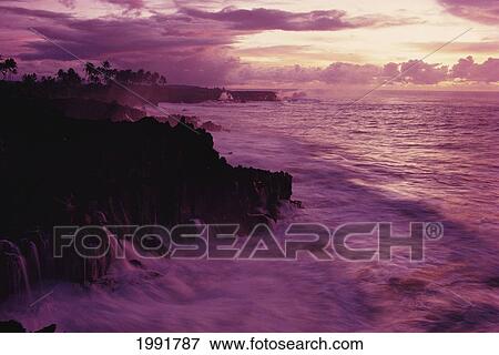 Stock Photo - Hawaii, Big Island, Hawaii Volcanoes National Park, Sunrise View Of The Cooling Shorline.. Fotosearch