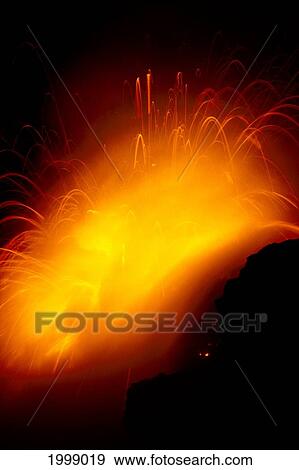 Stock Photo - Hawaii, Big Island, Hawaii Volcanoes National Park, Lava And Steam Explosions At Ocean Front, B1578. Fotosearch