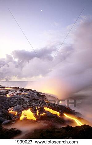 Hawaii, Big Island, Hawaii Volcanoes National Park, Lava Flow At Dawn, Steaming B1580 View Large Photo Image Stock Photo - Hawaii, Big Island, Hawaii Volcanoes National Park, Lava Flow At Dawn, Steaming B1580. Fotosearch