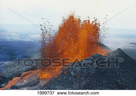 Hawaii, Big Island, Hawaii Volcanoes National Park, Fountaining Lava, Puu Oo Vent View Large Photo Image Stock Photo - Hawaii, Big Island, Hawaii Volcanoes National Park, Fountaining Lava, Puu Oo Vent. Fotosearch