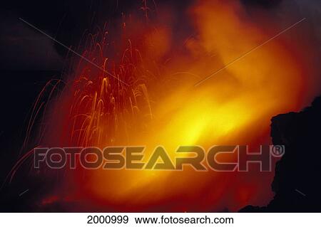 Hawaii, Big Island, Hawaii Volcanoes National Park, Kilauea Lava Glowing Smoke Explosion Ocean Combustion View Large Photo Image Stock Photo - Hawaii, Big Island, Hawaii Volcanoes National Park, Kilauea Lava Glowing Smoke Explosion Ocean Combustion. Fotosearch