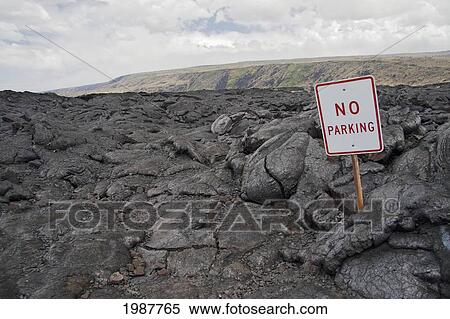 Stock Photography - Hawaii, Big Island, Hawaii Volcanoes National Park, Roadsign Along Chain Of Craters Road.. Fotosearch