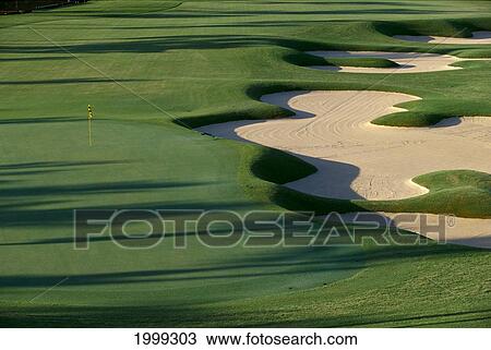 Stock Image - Hawaii, Big Island, Hualalai Golf Course, Sand Trap Patterns, Hole B1264. Fotosearch