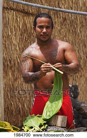 Hawaii, Big Island, Kailua-Kona, Ahu'ena Heiau, Young Hawaiian Man Stripping Ti Leaves For Community Cultural Project. View Large Photo Image Stock Image - Hawaii, Big Island, Kailua-Kona, Ahu'ena Heiau, Young Hawaiian Man Stripping Ti Leaves For Community Cultural Project.. Fotosearch