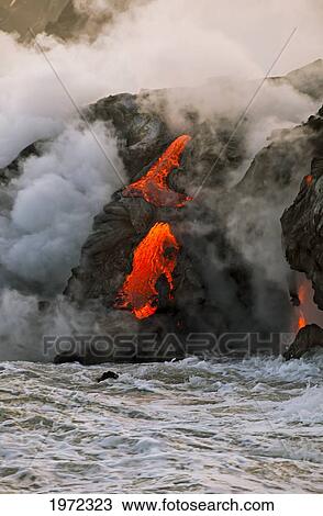 Hawaii, Big Island, Kalapana, Pahoehoe Lava Flowing From Kilauea Reaching The Pacific Ocean. View Large Photo Image Stock Image - Hawaii, Big Island, Kalapana, Pahoehoe Lava Flowing From Kilauea Reaching The Pacific Ocean.. Fotosearch