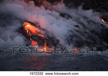 Hawaii, Big Island, Kalapana, Pahoehoe Lava Flowing From Kilauea Reaching The Pacific Ocean. View Large Photo Image Stock Image - Hawaii, Big Island, Kalapana, Pahoehoe Lava Flowing From Kilauea Reaching The Pacific Ocean.. Fotosearch