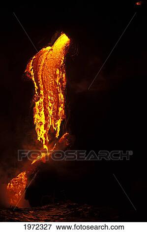 Hawaii, Big Island, Kalapana, Pahoehoe Lava Flowing From Kilauea Reaching The Pacific Ocean. View Large Photo Image Stock Photo - Hawaii, Big Island, Kalapana, Pahoehoe Lava Flowing From Kilauea Reaching The Pacific Ocean.. Fotosearch