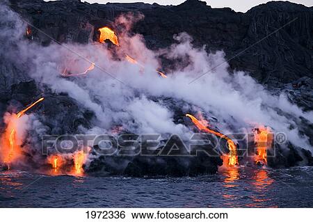 Hawaii, Big Island, Kalapana, Pahoehoe Lava Flowing From Kilauea Reaching The Pacific Ocean. View Large Photo Image Stock Photograph - Hawaii, Big Island, Kalapana, Pahoehoe Lava Flowing From Kilauea Reaching The Pacific Ocean.. Fotosearch