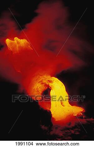 Hawaii, Big Island, Kamoamoa, Lava Into Sea View Large Photo Image Picture - Hawaii, Big Island, Kamoamoa, Lava Into Sea. Fotosearch