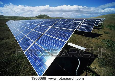 Hawaii, Big Island, Kamuela, Parker Ranch, Solar Panels In Open Field. View Large Photo Image Stock Photo - Hawaii, Big Island, Kamuela, Parker Ranch, Solar Panels In Open Field.. Fotosearch