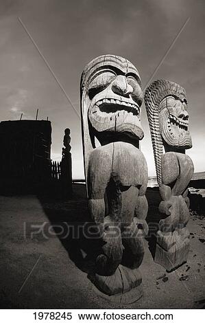 Hawaii, Big Island, Ki'i (Carvings) At Pu'uhonua O Honaunau (Sepia Photograph). View Large Photo Image Stock Photography - Hawaii, Big Island, Ki'i (Carvings) At Pu'uhonua O Honaunau (Sepia Photograph).. Fotosearch