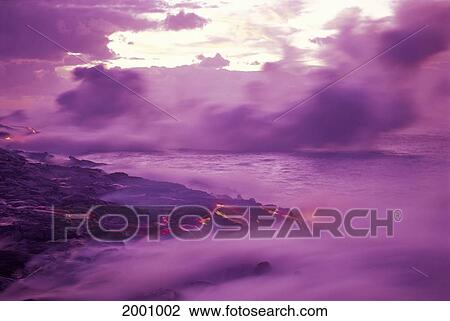 Hawaii, Big Island, Kilauea Lava Flow Into Ocean At Dawn, Purple Smoke Blurry Motion Kamoamoa Pahoehoe View Large Photo Image Stock Image - Hawaii, Big Island, Kilauea Lava Flow Into Ocean At Dawn, Purple Smoke Blurry Motion Kamoamoa Pahoehoe. Fotosearch