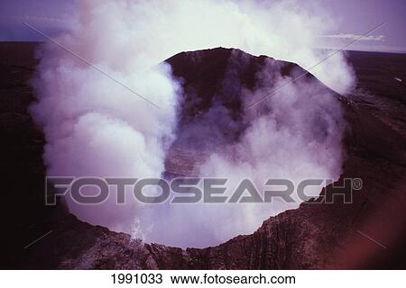 Stock Image - Hawaii, Big Island, Kilauea Volcano, Pu'u O'o Crater, Smoke. Fotosearch