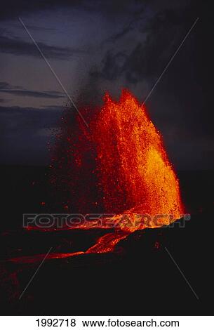 Hawaii, Big Island, Kilauea Volcano Fountaining At 700 Feet, Red Lava In The Night Sky. View Large Photo Image Stock Photo - Hawaii, Big Island, Kilauea Volcano Fountaining At 700 Feet, Red Lava In The Night Sky.. Fotosearch
