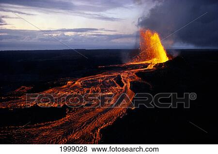 Hawaii, Big Island, Kilauea Volcano, Puu Oo Vent Erupting At Twilight B1574 View Large Photo Image Stock Photo - Hawaii, Big Island, Kilauea Volcano, Puu Oo Vent Erupting At Twilight B1574. Fotosearch