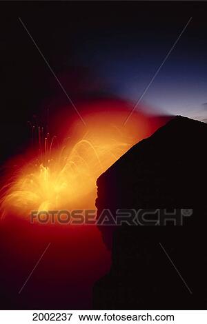 Hawaii, Big Island, Kilauea Volcano Meets The Sea, Explosive Reaction At Twilight View Large Photo Image Stock Photo - Hawaii, Big Island, Kilauea Volcano Meets The Sea, Explosive Reaction At Twilight. Fotosearch