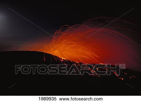 Hawaii, Big Island, Kilauea Volcano, Lava Explodes At Night, Kupapau Point View Large Photo Image Stock Photography - Hawaii, Big Island, Kilauea Volcano, Lava Explodes At Night, Kupapau Point. Fotosearch