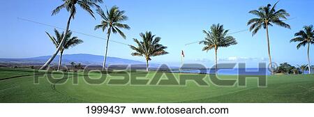 Stock Photo - Hawaii, Big Island, Kohala Coast, Mauna Kea Beach Resort Golf Course 16Th Hole, Panoramic C1280. Fotosearch
